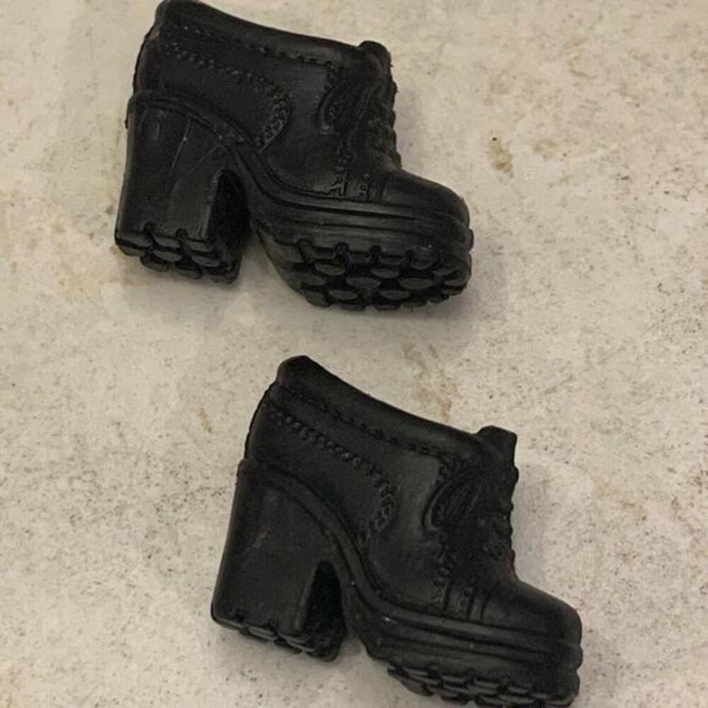 Vintage Mattel Barbie Black Chunky Heel High Top Closed Toe Lace Up Shoes